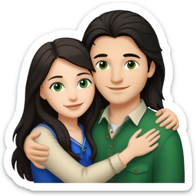 young Métis man and young white woman hugging, love, the woman has long dark hair and green eyes sticker