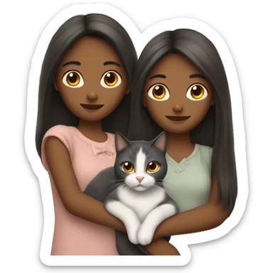 Two long hair girls and two cats in hands sticker