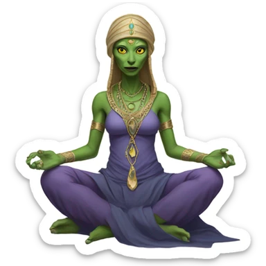 a Reptilian alien woman,in meditation, dress like a priestess sticker