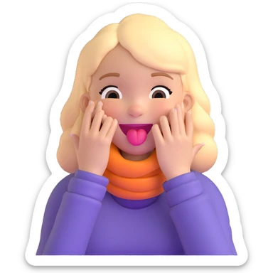girl with her hands wrapped around her own neck, laughing, tongue out sticker