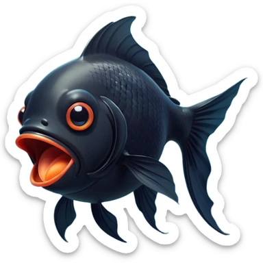 Cinematic Cute Yawning Black Goldfish Portrait Emoji, Head tilted slightly with a dramatic, wide-open yawn, showcasing a smooth, deep black body with elegant, flowing fins, eyes barely open in drowsy contentment, Simplified yet irresistibly adorable features, highly detailed, glowing with a soft, cozy glow, high shine, relaxed yet expressive, stylized with a touch of whimsy, bright and endearing, soft glowing outline, capturing the essence of a sleepy yet affectionate goldfish, so drowsy it feels like it could float out of the screen and curl up for a nap! sticker