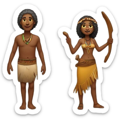 aborigen man with boomerang and etnic woman from australia full body sticker