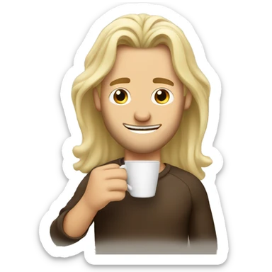 Long haired blonde man drinking a coffee happily  sticker