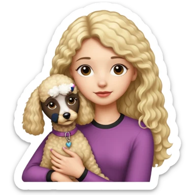 Ludo (ragazza mora capelli lisci lunghi) che abbraccia il suo cane leone (un barboncino biondo) sticker