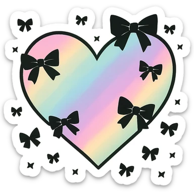Remove the background, keep the pastel goth heart with pastel rainbows and black bows, transparent background. sticker