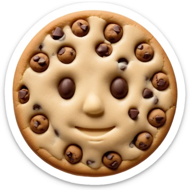 {
    "type": "object",
    "look": "chocolate chip cookie man, round chips, baked surface, front view",
    "description": "a cookie man made of chocolate chip dough, with visible chips and soft edges"
  } sticker
