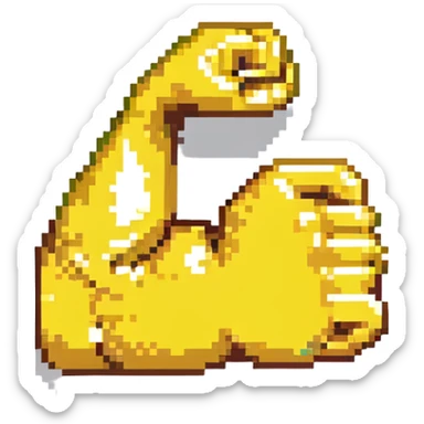 pixel art style, emoji-inspired arm showing strength, rounded shapes, bright yellow, flexed bicep sticker