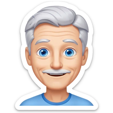 Smiling gray man blue eyes Without mustache shrugging shoulders sticker