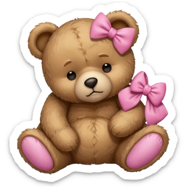 Sad Sleeping teddy bear wearing pink bow sticker