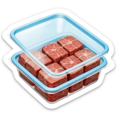A 3D cartoon pack of minced meat wrapped in transparent plastic, supermarket-style packaging, top angleMemoji-style. sticker
