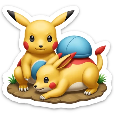 2 friendly pokemans one fell down and the other is helping the other get up  sticker
