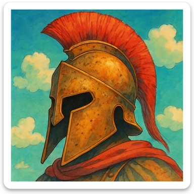 Spartan warrior helmet, ghibli style, detailed, artistic, vibrant colors sticker