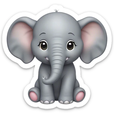 Cinematic Cute Baby Elephant Portrait Emoji, Head tilted playfully and inquisitively, featuring a velvety gray hide with oversized floppy ears and round, sparkling eyes filled with wonder, Simplified yet irresistibly adorable features, highly detailed, glowing with a warm, friendly glow, high shine, affectionate and spirited, stylized with a touch of playful charm, bright and endearing, soft glowing outline, capturing the essence of a mischievous yet loving baby elephant, so playful it feels like it could trundle out of the screen into your arms! sticker