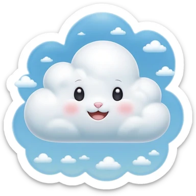 Cinematic tiny puffy bunny-shaped cloud, floating gently in the sky, soft glowing light, tiny rounded ears, smiling face, dreamy and magical. sticker