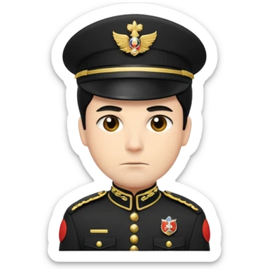 Un emoji di un carabiniere con il grado da carabiniere con uniforme nera, il soggetto deve essere un maschio con capelli neri sticker