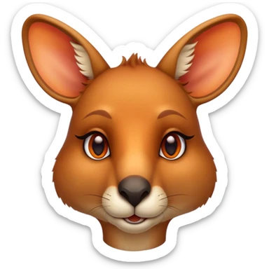 Cinematic Noble Kangaroo Portrait Emoji, Poised and regal, with a powerful, muscular build and a sleek, well-groomed fur of warm red-orange hues, deep-set soulful amber eyes and a strong tail, Simplified yet sharp and sophisticated features, highly detailed, glowing with a warm, dignified glow, high shine, intelligent and athletic, stylized with an air of outback majesty, focused and attentive, soft glowing outline, capturing the essence of a watchful and confident marsupial, so majestic it feels as though it could bound out of the screen with effortless authority! sticker