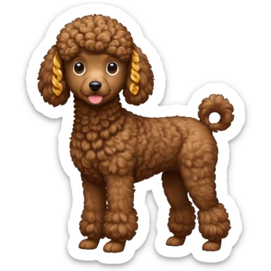 Create a full-body Apple-style emoji of a brown poodle sticker