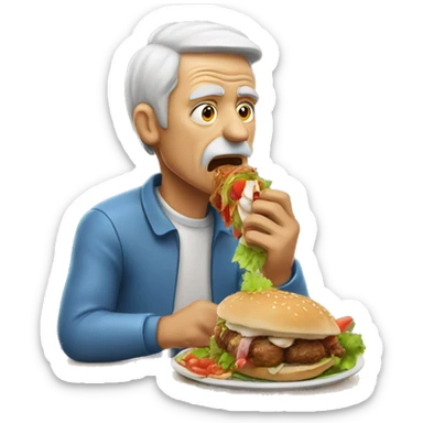 old man eating a kebab while sweating sticker
