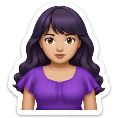 Latina girl with bangs black long wavy hair plus size with a purple dress sticker