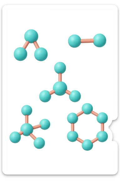 emoji 3d stile iphone di cinque molecole chimiche turchesi e rosa salmone che fluttuano in aria 3d sticker