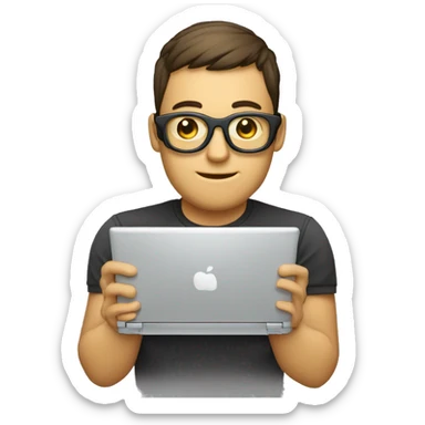 Développeur web qui porte des lunettes avec un pc dans les mains sticker