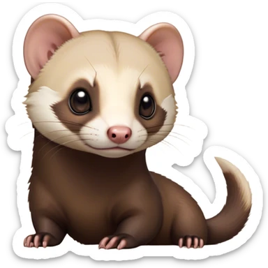 Cinematic Noble sable ferret Portrait Emoji, Poised and dignified, with a sleek, elongated body and a distinct sable ferret head featuring a pointed snout, small, rounded ears, and intelligent, beady eyes, covered in soft, sleek fur with natural brown and cream hues, Simplified yet sharp and sophisticated features, highly detailed, glowing with a warm, natural glow, high shine, exuding an air of quiet confidence, focused and watchful, soft glowing outline, capturing the essence of a clever and majestic sable ferret that feels as though it could leap from the screen with effortless grace! sticker