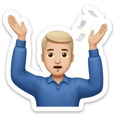 A man throwing papers in the air, frust sticker