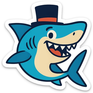a fun and whimsical shark wearing a top hat sticker