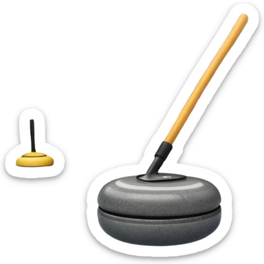 An icon showing a close-up of a curling stone sliding across the ice with a broom beside it. The scene is set in a brightly lit stadium, with detailed spectator stands in the background. Transparent background highlights the focus, skill, and atmosphere of the curling sport. sticker