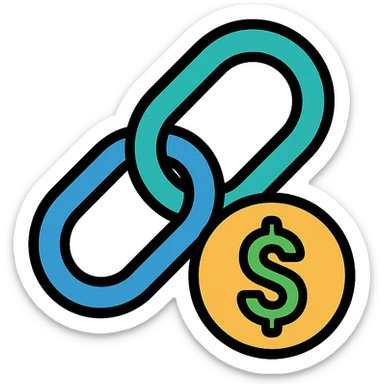 money link icon, modern and simple, with green and gold accents, color outline style sticker
