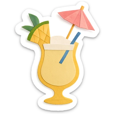 pina colada cocktail with a paper umbrella and pineapple garnish in paper-craft style sticker