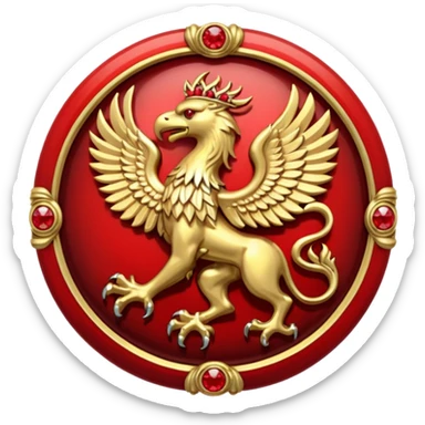 Golden griffin crest / brosch in a circle with red gems and no background sticker