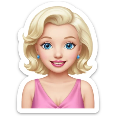 Marilyn Monroe with blue eyes, platinum blonde hair, pink outfit sticker