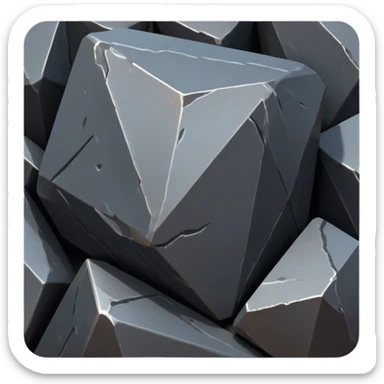 Cinematic Realistic Iron Ore, Strong and solid, with a dark, heavy surface marked by sharp angles and a faint metallic sheen. The deep gray color radiates durability and strength, while soft reflections show off the rugged texture. Soft glowing outline, capturing the essence of resilience and rugged strength in raw iron ore. sticker