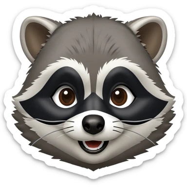 Cinematic-Comical-Raccoon-Portrait-Emoji – Head tilted dramatically with an exaggeratedly amused expression, featuring a fluffy grey coat with a signature black "bandit" mask, wide, mischievous brown eyes filled with playful disbelief. sticker