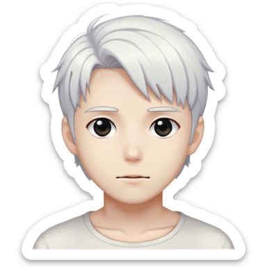 young anime boy with white hair and black eyes and stubble sticker