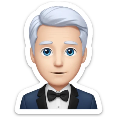 Boq from Wicked with blue eyes, white hair and suit with bow tie sticker