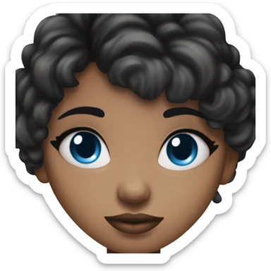 Black hair female with blue eyes nose ring on the left side of face bangs big lips with long eyelashes sticker