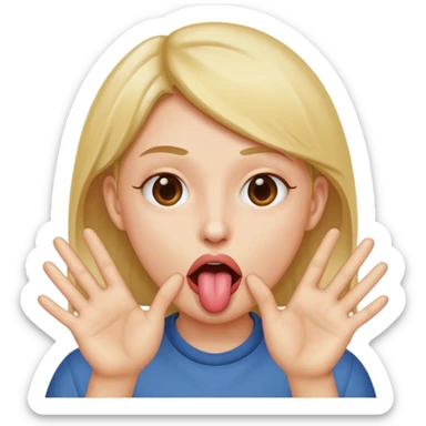 Tongue out face with hands out to the side fingers facing towards mouth sticker
