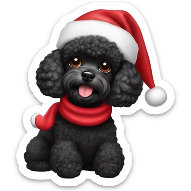 Black toy poodle dog with Santa hat  sticker