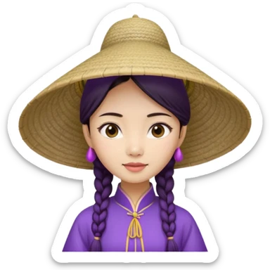 ancient vietnamese girl with conical hat, purple sticker