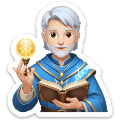 dnd cleric holding a magic book in one hand and having a ball of light in the other sticker