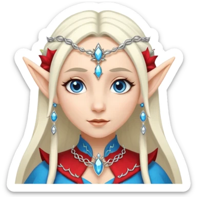 elf princess with pointy ears, white skin, silverblond hair with jewellery, blue eyes sticker