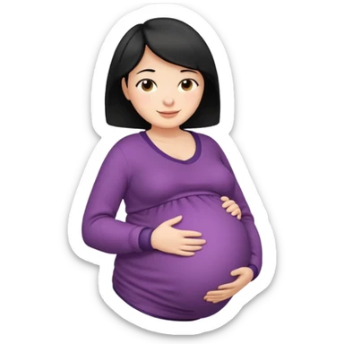 pregnant woman with short black hair happily touching her big belly while wearing warm clothes sticker