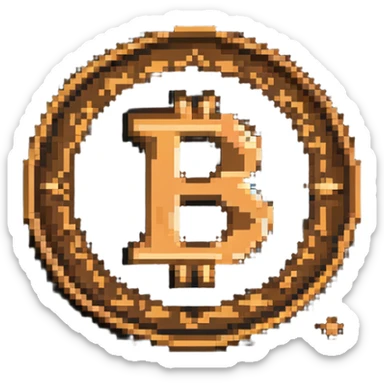 A bronze coin with S.R symbols in the middle, pixelated style sticker