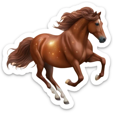 Ethereal glittering iridescent rich chestnut brown brindle horse galloping through constellations and nebulas sticker
