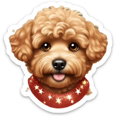 Red maltipoo with glitter garland around his neck sticker