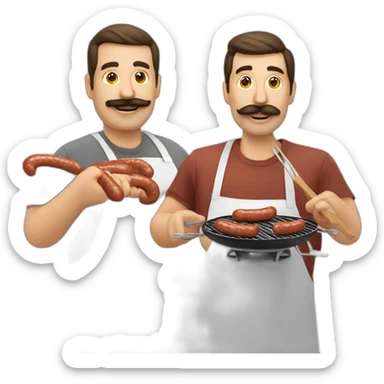 Moustache men grilling sausages sticker