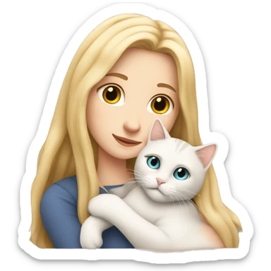 White girl with long blonde hair cuddling a european cat sticker