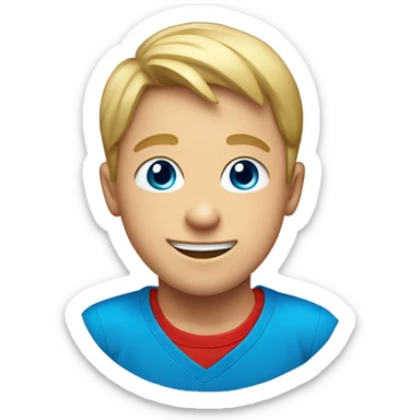 smiling boy in red shirt dirty blonde hair blue eyes sticker